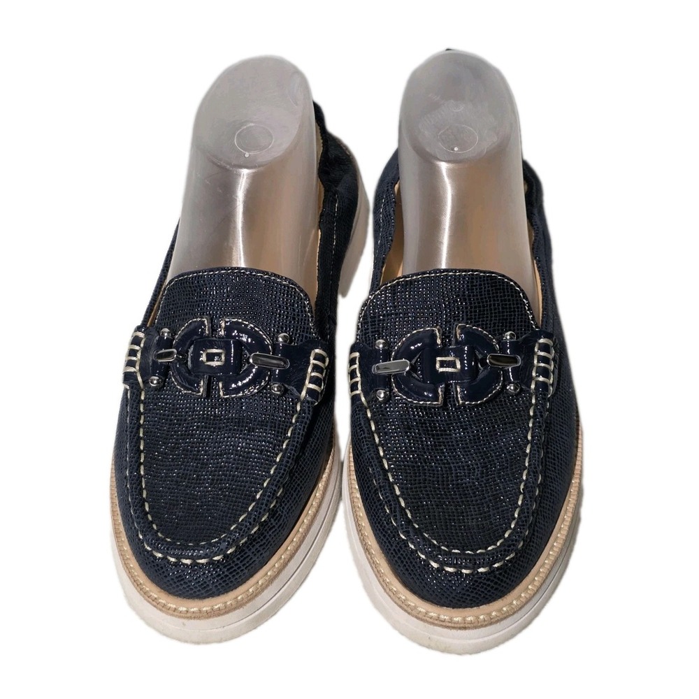 Donald Pliner Lomma Womens 9.5M Loafer Blue Embossed Leather D Bit Slip On Shoes